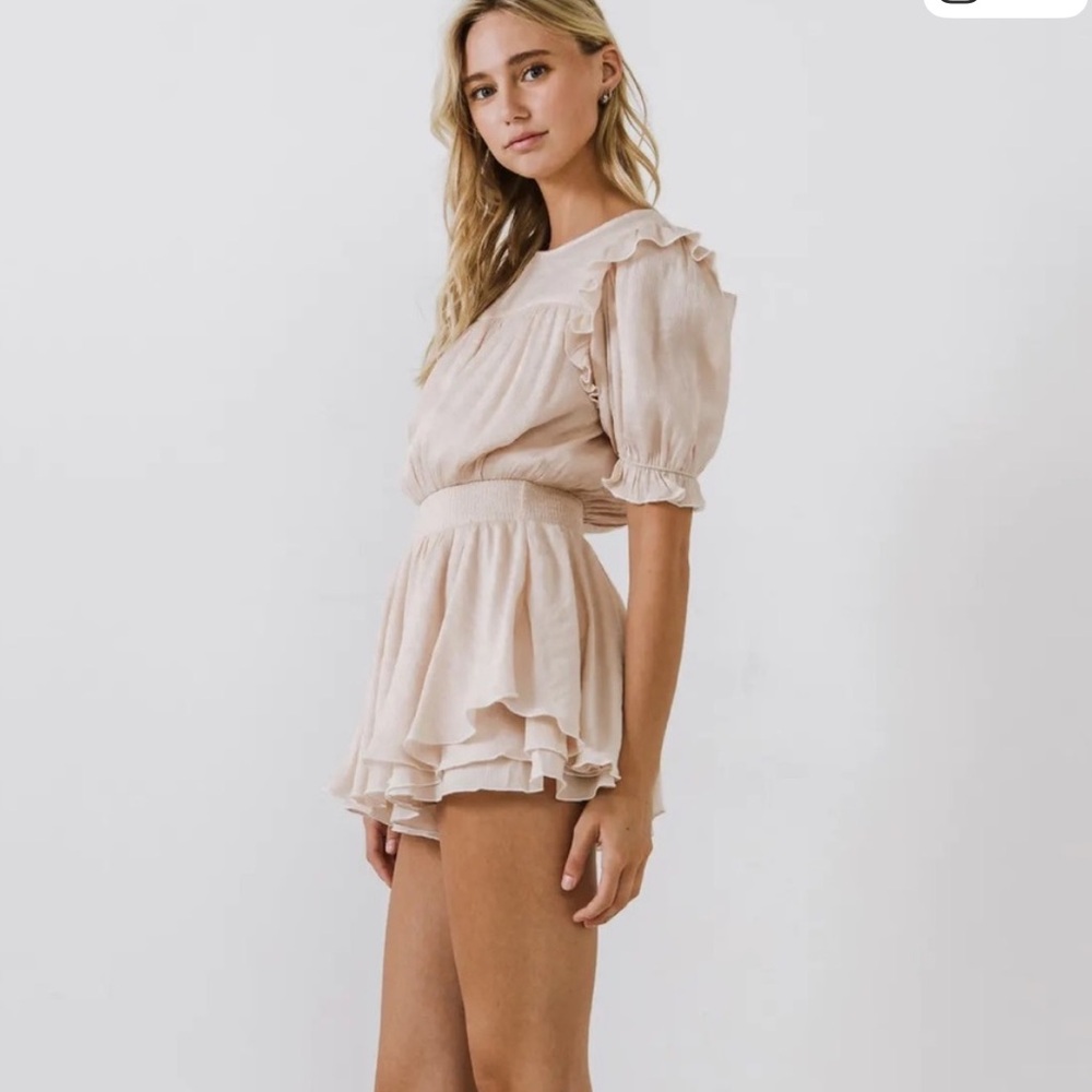English Factory pink Textured romper puff sleeves M (mix 49)
